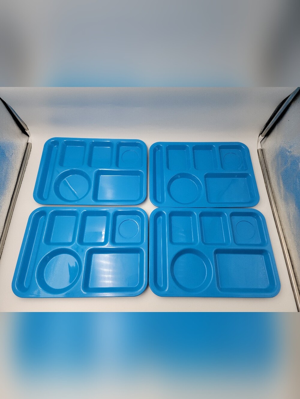 4 New Blue Vintage SiLite Melamine School Lunch Divided Camping Trays #614